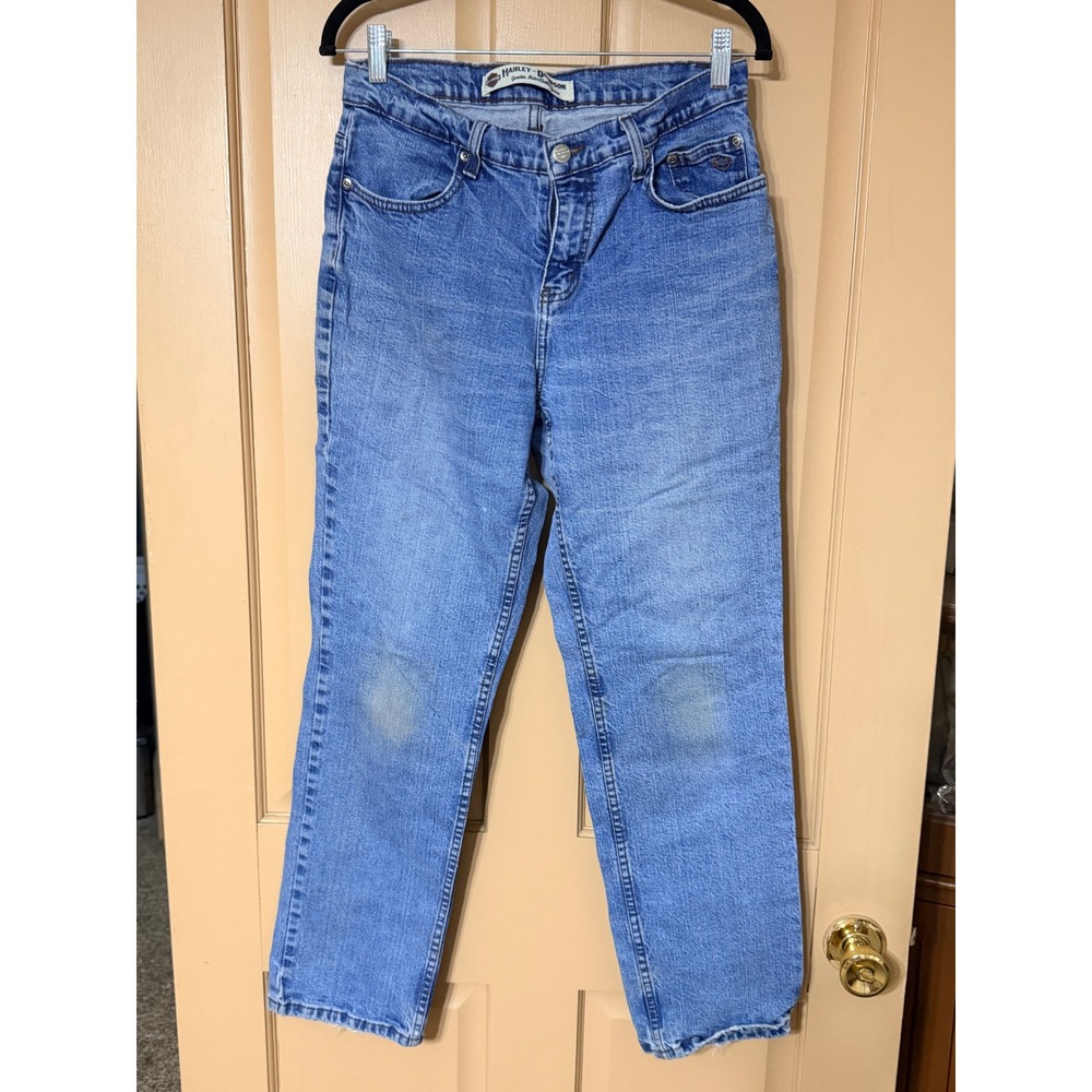 Harley-Davidson Womens Straight Leg Jeans Blue Medium Wash‎ Denim Size 10P Biker